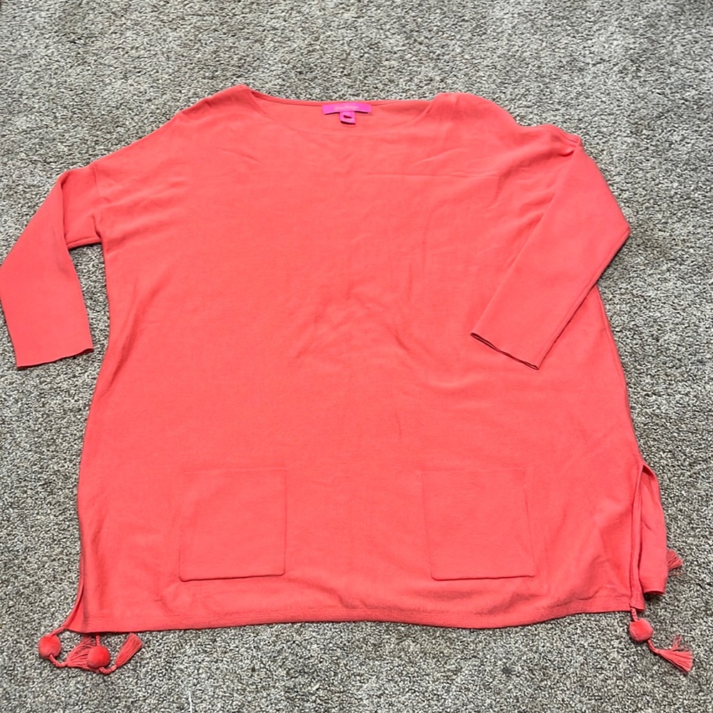 Lilly Pulitzer coral dolman sweater with side tassels. Size small.